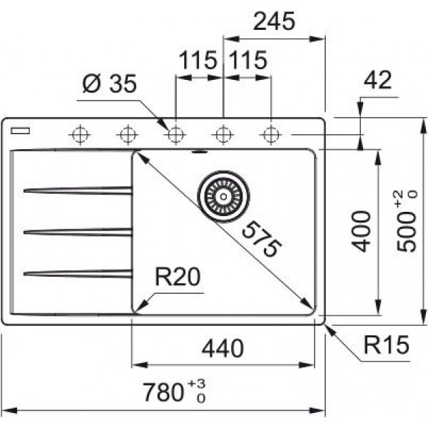Кухонная мойка Franke Centro CNG 611-78 TL, фрагранит, 780x500 мм, серый камень
