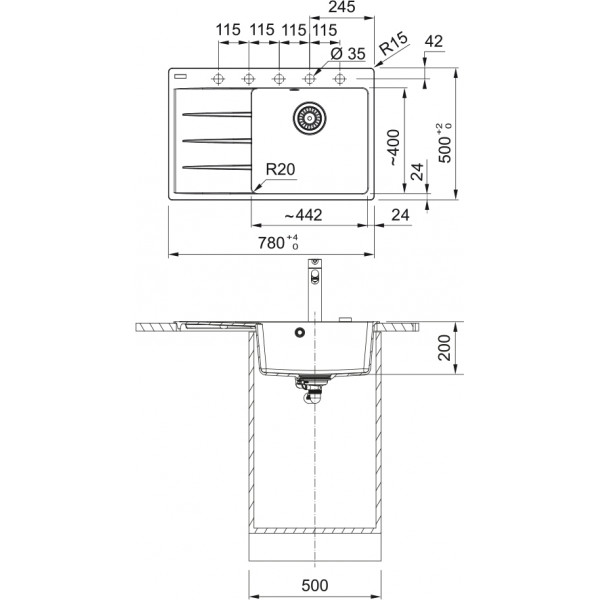 Кухонная мойка Franke Centro CNG 611-78 TL, фрагранит, 780x500 мм, серый камень