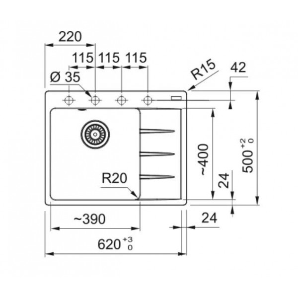 Кухонная мойка Franke Centro CNG 611-62 TL, фрагранит, 620x500 мм, серый