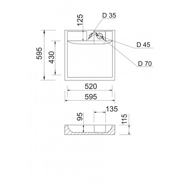 Раковина для ванної Раковина Adamant WASHER NEW, штучний камінь, 595x595 мм, чорно-білий