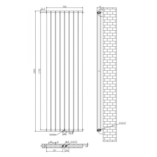 Вертикальный дизайнерский радиатор отопления ARTTIDESIGN Livorno II  8/1800/544/50 белый матовый
