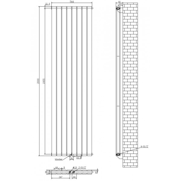 Вертикальный дизайнерский радиатор отопления ARTTIDESIGN Livorno II 8/2000/544/50 белый матовый