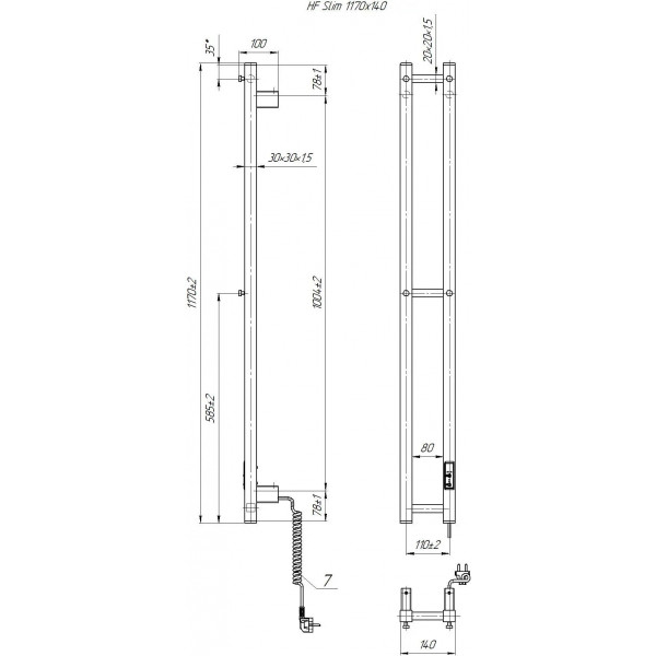Полотенцесушитель электрический Hygge Family Slim (3.164.045797.WM), 1170x140x80 мм, с таймером-регулятором, сталь, белый матовый