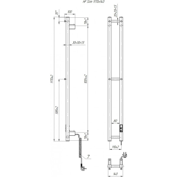 Полотенцесушитель электрический Hygge Family Slim (3.164.045618.BM), 1170x140x80 мм, с таймером-регулятором, сталь, черный матовый