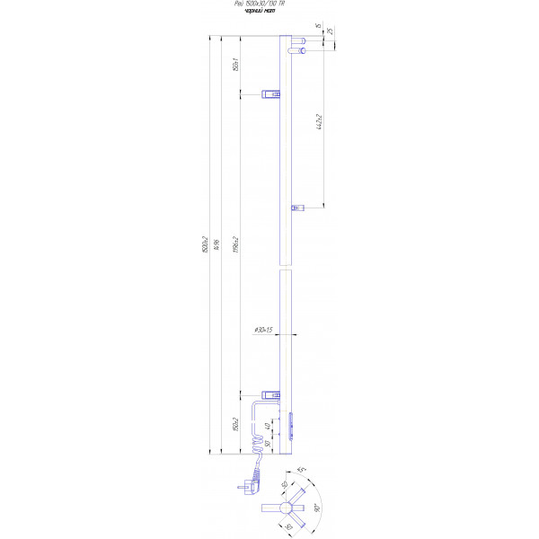 Полотенцесушитель электрический Mario Рей Кубо-І (2.2.1203.16.BM), 1500x30x5513 мм, с таймером-регулятором, нержавеющая сталь, черный матовый