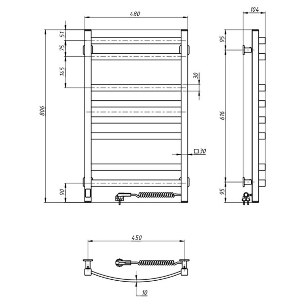 Полотенцесушитель электрический Navin Avalon (12-103053-4880), 800x480x104 мм, с таймером-регулятором, сталь, белый