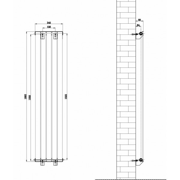 Вертикальный дизайнерский радиатор отопления ARTTIDESIGN Livorno 5/1600/340/50 черный матовый