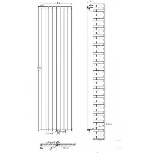 Вертикальный дизайнерский радиатор отопления ARTTIDESIGN Livorno 7/2200/476/50 белый матовый