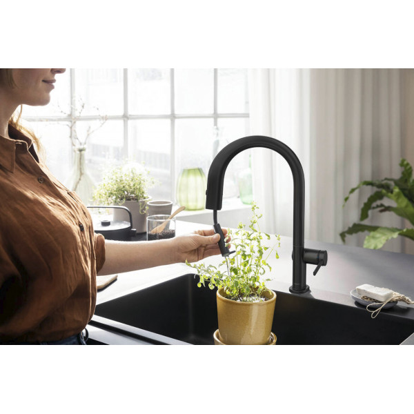 Смеситель Aqittura M91 FilterSystem 210 1jet pull-out кухонный набор с Harmony, Matt Black (76801670)