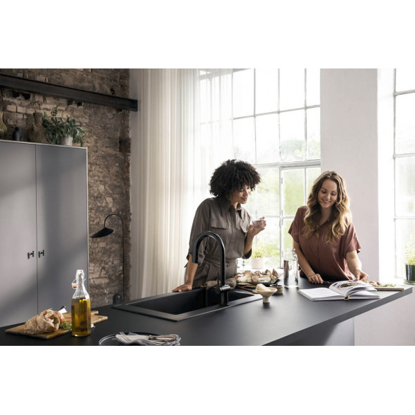 Смеситель Aqittura M91 FilterSystem 210 1jet pull-out кухонный набор с Harmony, Matt Black (76801670)