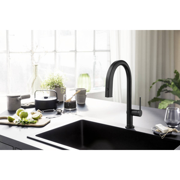 Смеситель Aqittura M91 FilterSystem 210 1jet pull-out кухонный, Matt Black (76803670)