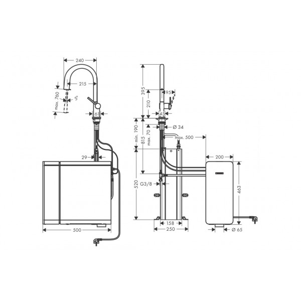 Смеситель Aqittura M91 SodaSystem 210, 1jet, pull-out, Sbox, кухонный сет, Stainless Steel (76836800)