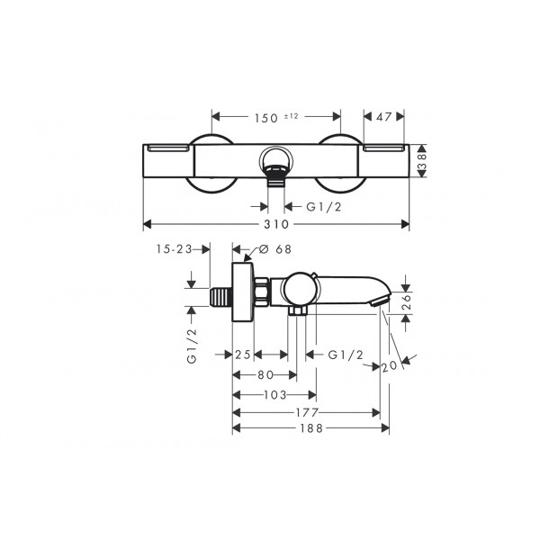 Смеситель с термостатом для ванны Ecostat Element, Brushed Black Chrome (13347340)