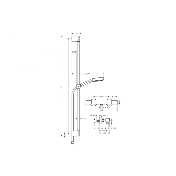 Душевой набор Hansgrohe Pulsify Select S 105 3jet 90 см Relaxation EcoSmart с Ecostat Element, хром (24271000)
