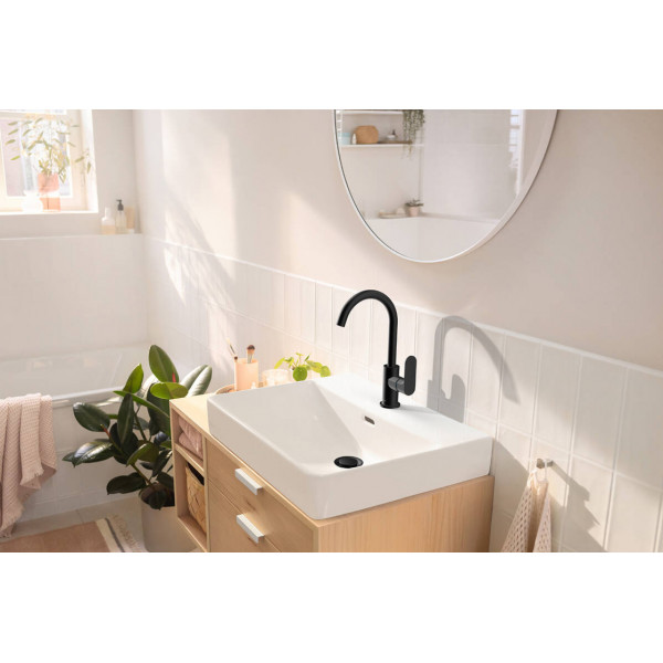 Смеситель Hansgrohe Rebris S 210 для умывальника подвижный носик, с донным клапаном pop-up, черный матовый (72536670)