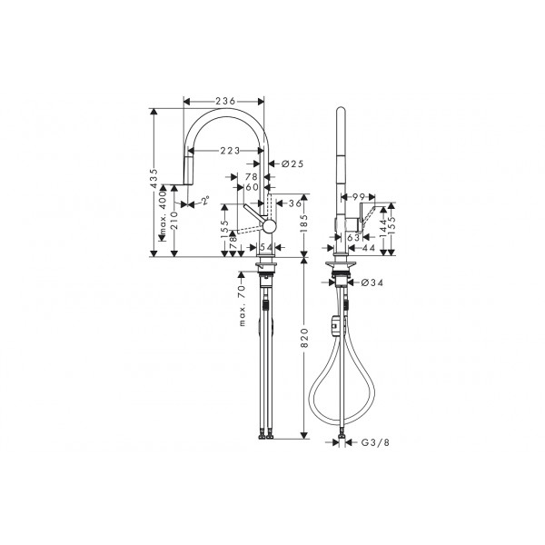 Смеситель Hansgrohe Talis 210 1jet кухонный с выдвижным изливом, черный хром шлифованный (72802340)