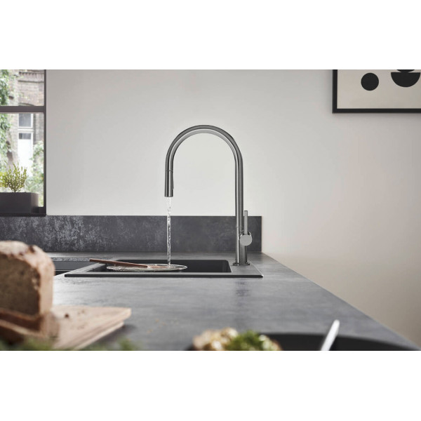 Смеситель Hansgrohe Talis 210 2jet кухонный с выдвижным изливом Sbox, черный хром шлифованный (72801340)