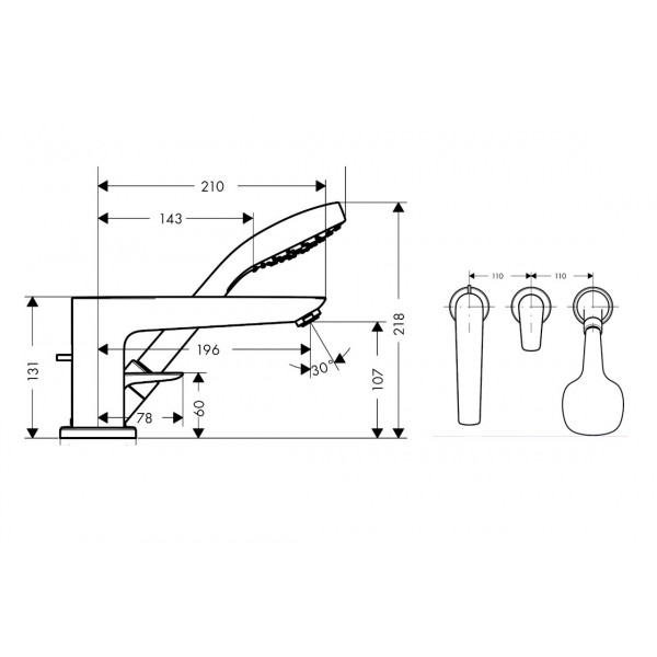 Смеситель Hansgrohe Talis E врезной на край ванны 3 отверстия, Secuflex 110 см, хром (71730000)