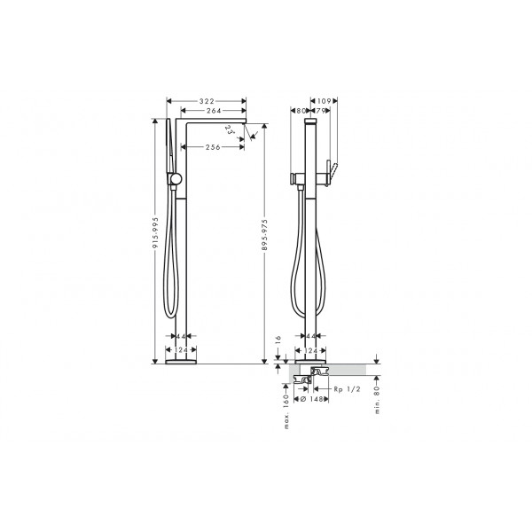 Смеситель Hansgrohe Tecturis E для ванны напольный, нержавеющая сталь (73445800)