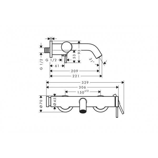 Смеситель Hansgrohe Tecturis S для ванны, черный хром шлифованный (73422340)