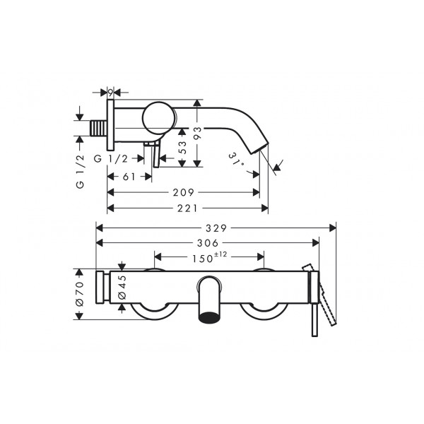 Смеситель Hansgrohe Tecturis S для ванны, нержавеющая сталь (73422800)