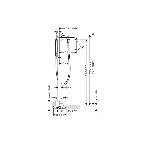 Смеситель Hansgrohe Vivenis для ванны напольный, черный хром шлифованный (75445340)