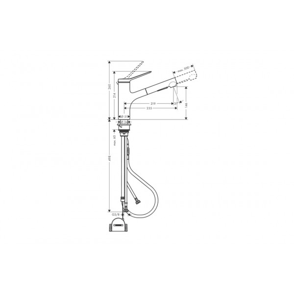 Змішувач Hansgrohe Zesis M33 150 2jet кухонний з витяжним виливом sBox Lite, хром (74803000)
