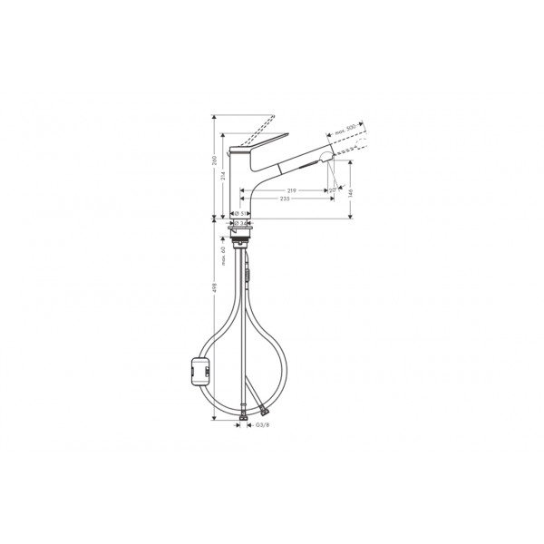 Смеситель Hansgrohe Zesis M33 150 2jet кухонный с выдвижным изливом, ECO, хром (74810000)