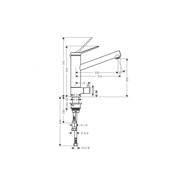 Змішувач Hansgrohe Zesis M33 200 1jet кухонний з запірним клапаном, хром (74808000)