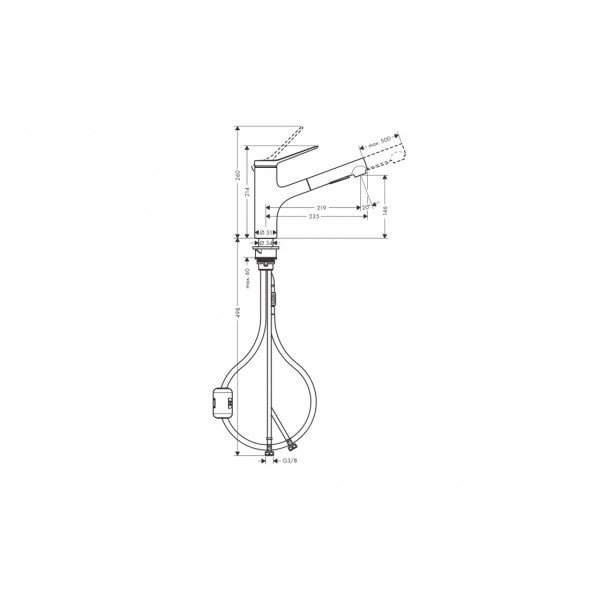 Смеситель Hansgrohe Zesis M33 150 2jet кухонный с вытяжным изливом, нержавеющая сталь (74800800)