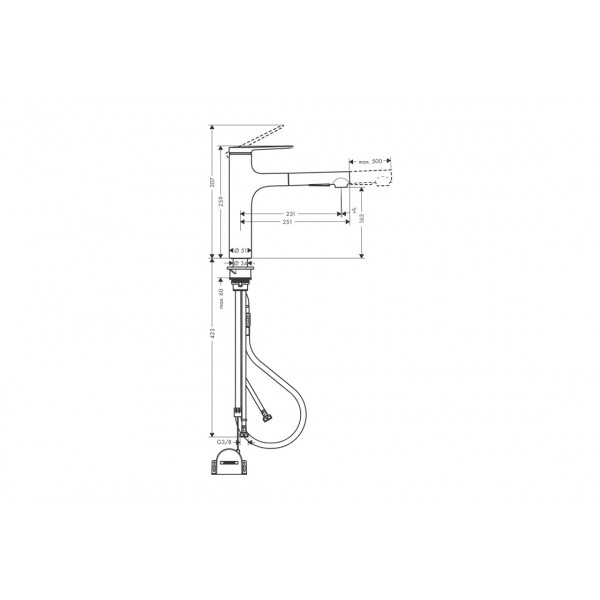 Смеситель Hansgrohe Zesis M33 160 2jet кухонный с выдвижным изливом sBox Lite, черный матовый (74804670)