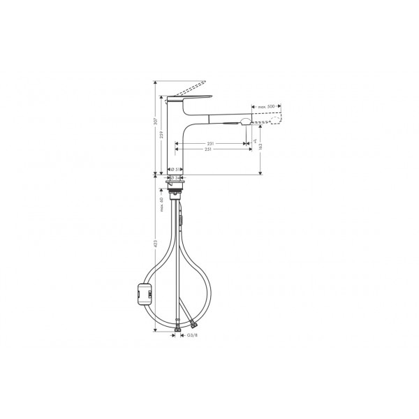 Смеситель Hansgrohe Zesis M33 160 2jet кухонный с выдвижным изливом, хром (74801000)