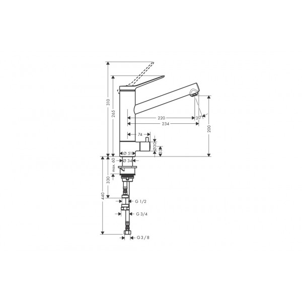 Смеситель Hansgrohe Zesis M33 200 1jet кухонный с запорным клапаном CoolStart, хром (74807000)