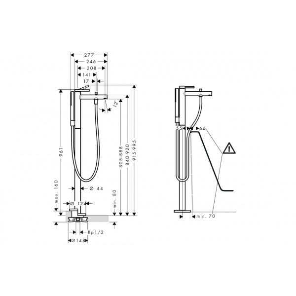 Смеситель Hansgrohe Zesis S для ванны напольный, хром (74445000)