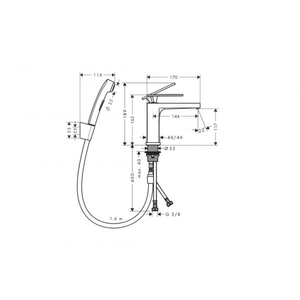Смеситель Hansgrohe Tecturis E 110 для умывальника с гигиенической лейкой, хром (73210000)