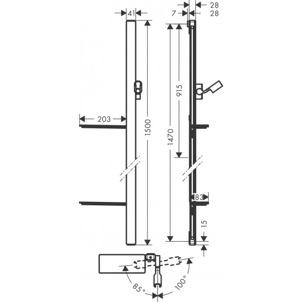 Душевая штанга Hansgrohe Unica E 150 см с шлангом 160 см и полками Сhrome, хром (27645000)