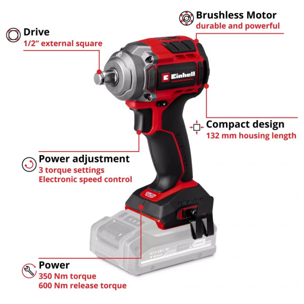 Шуруповерт Аккумуляторный ударный гайковерт Einhell Professional TP-CW 18/350-C Li BL - Solo