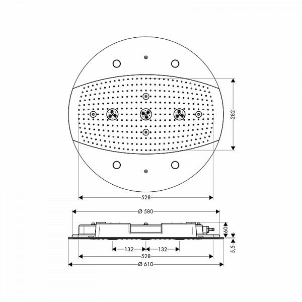 Верхній душ Hansgrohe Rainmaker 600 3jet вбудований з підсвіткою хром (26117000)