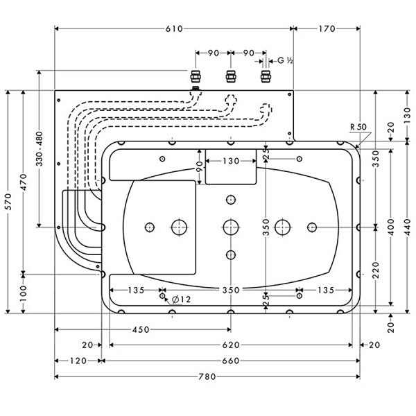 Верхний душ Hansgrohe Скрытая часть для монтажа верхнего душа Rainmaker 680/460 3jet (28414180)