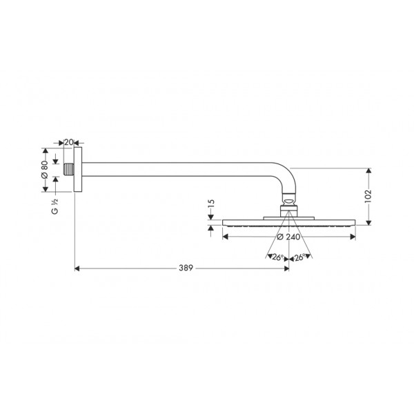 Верхній душ Hansgrohe Raindance S 240 Showerpipe 1jet EcoSmart 9 л/хв з тримачем хром (27461000)