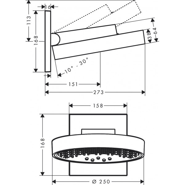 Верхній душ Hansgrohe Rainfinity 250 3jet з тримачем хром (26232000)