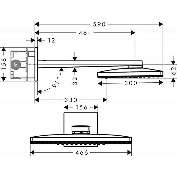 Верхний душ Hansgrohe Rainmaker Select 460 2jet с держателем хром/белый (24005400)