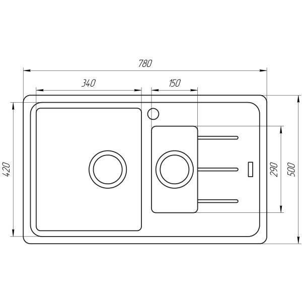 Гранітна мийка Globus Lux IZEO чорний металік 780x500мм-А0001
