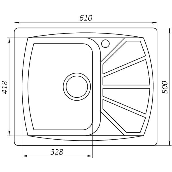 Гранітна мийка Globus Lux TANA графіт 610 х 500 мм-А0001