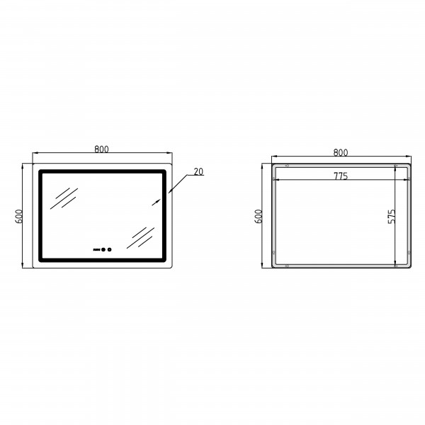 Зеркало Qtap Mideya (MI2) 800х600 с часами, с LED-подсветкой Touch, с антизапотеванием, диммером, рег. яркости QTMID80060049265
