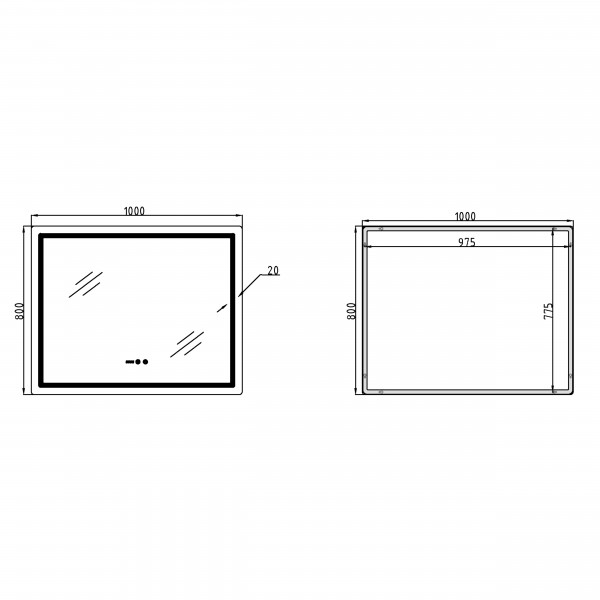 Зеркало Qtap Mideya (MI2) 1000х800 с часами, с LED-подсветкой Touch, с антизапотеванием, диммером, рег. яркости QTMID100080049266