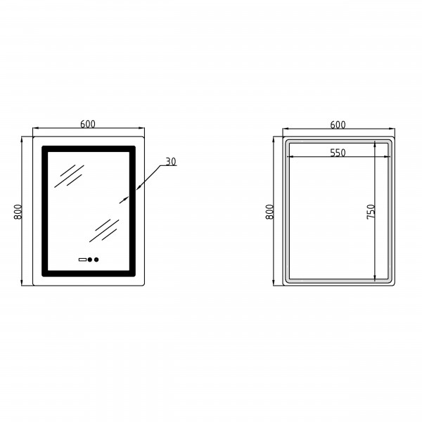 Дзеркало Lidz Kubis (KU2) 600х800 з годинником, з LED-підсвічуванням Touch, з антизапотіванням, з димером, рег. яскравості LDKU600800CL49280