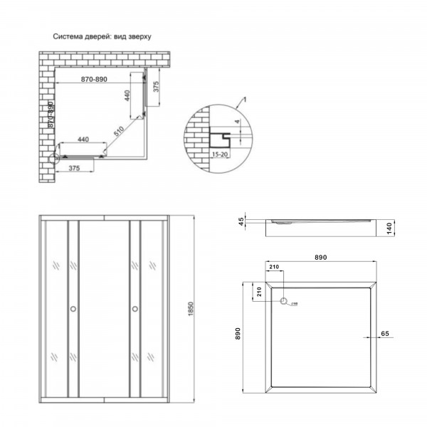Душевая кабина Lidz Wawel SC90x90.SAT.LOW.GR, стекло тон. 4 мм + Lidz Душевой поддон KAPIELKA ST90x90х14