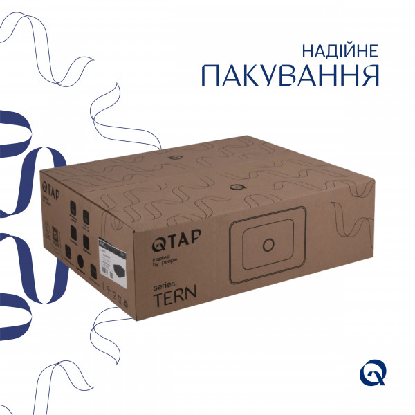 Раковина для ванной Комплект Qtap Tern: Раковина накладная прямоугольная 480х370х135 мм Matt Black + Донный клапан PU03