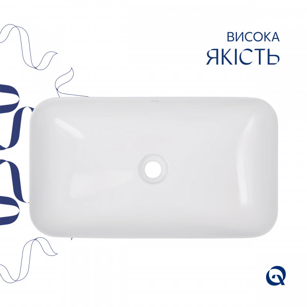 Раковина для ванной Комплект Qtap Tern: Раковина накладная прямоугольная 610x350x135 мм WHITE + Донный клапан PU02